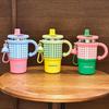 Cute Thermal Water Bottle 600ml Drinking Straw Cup Coffee Tumbler with Handle  Kitchen Supplies