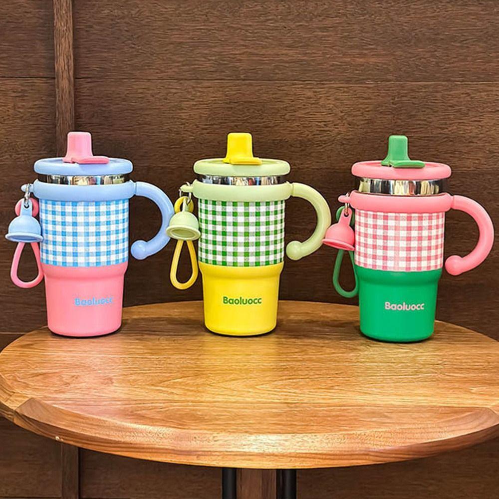 Cute Thermal Water Bottle 600ml Drinking Straw Cup Coffee Tumbler with Handle Kitchen Supplies