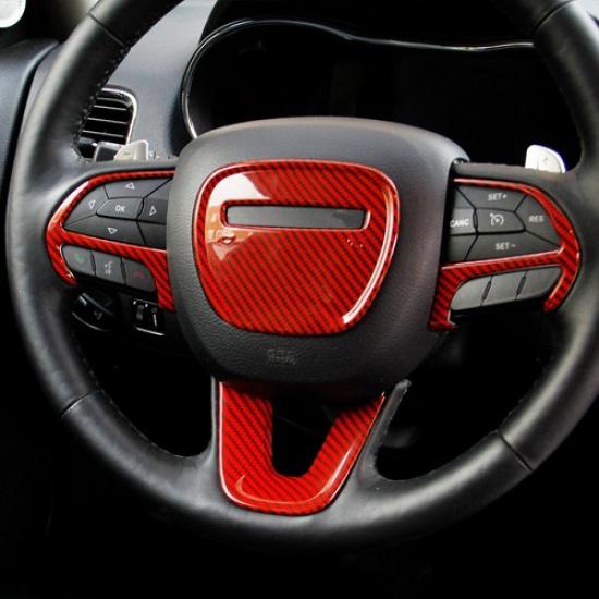 Red Carbon Fiber Style Steering Wheel Cover Trim For Dodge Durango 2014-