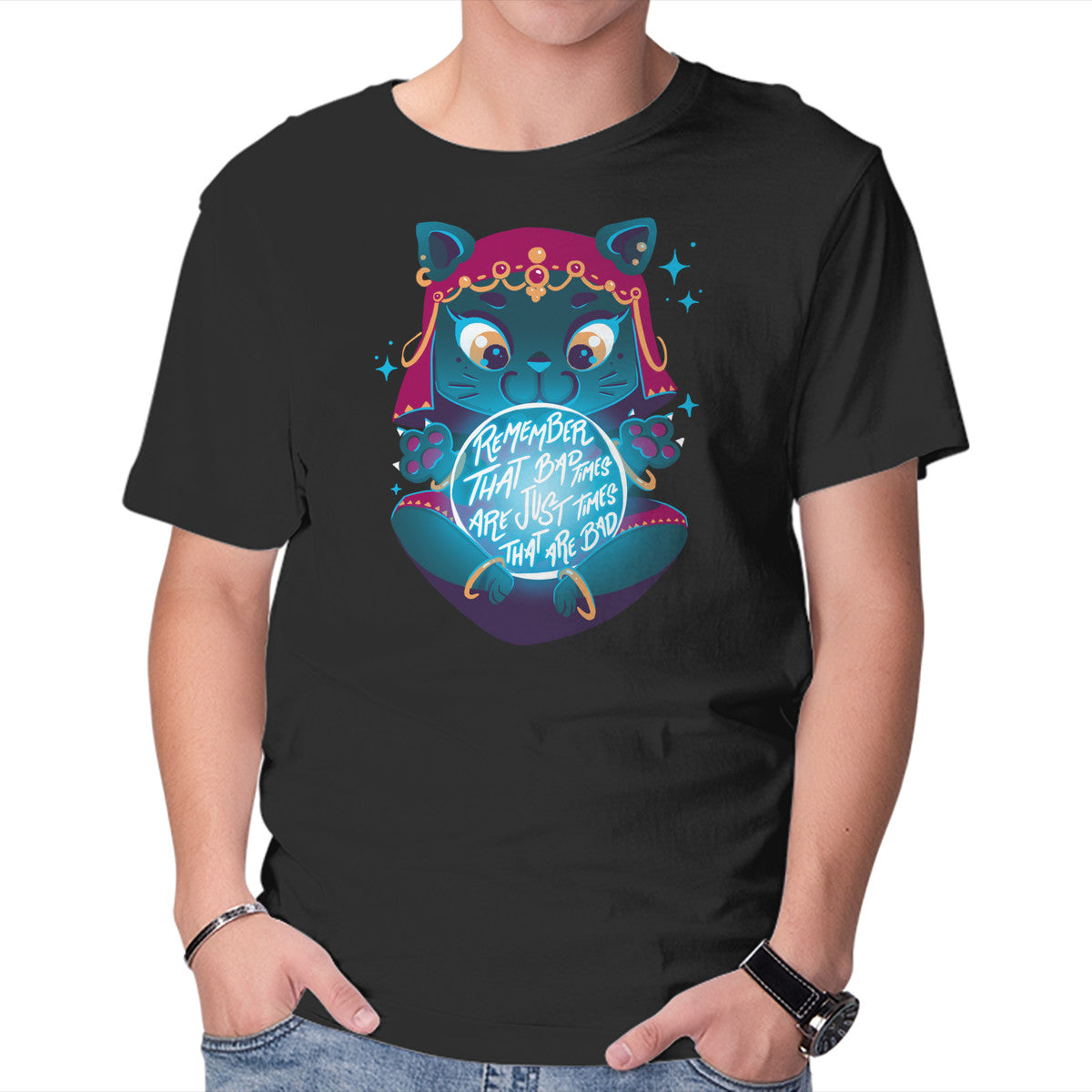 Unisex Crew Neck T-Shirt Bad Times Graphic Short Sleeve Casual Tee M