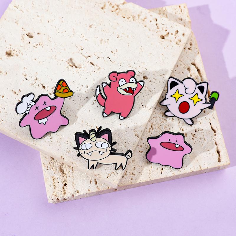 5 Pcs Fashion Jigglypuff Brooch Cute Ditto Meowth Enamel Pins Backpack Clothing Jewelry Metal Badge Accessories Gift