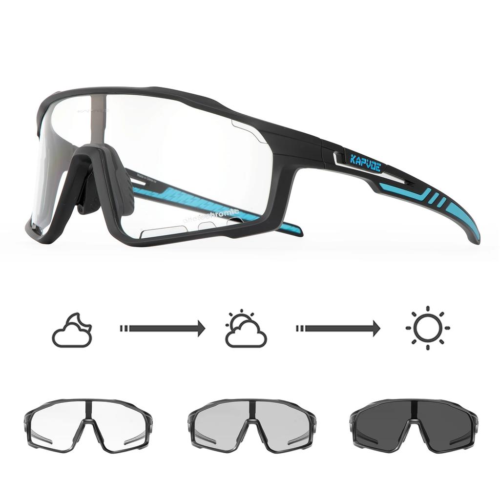 Kapvoe Photochromic Cycling Glasses UV400 Sunglasses Built-in Myopia Frame Sports Bike Eyewear Outdoor Bicycle Goggles