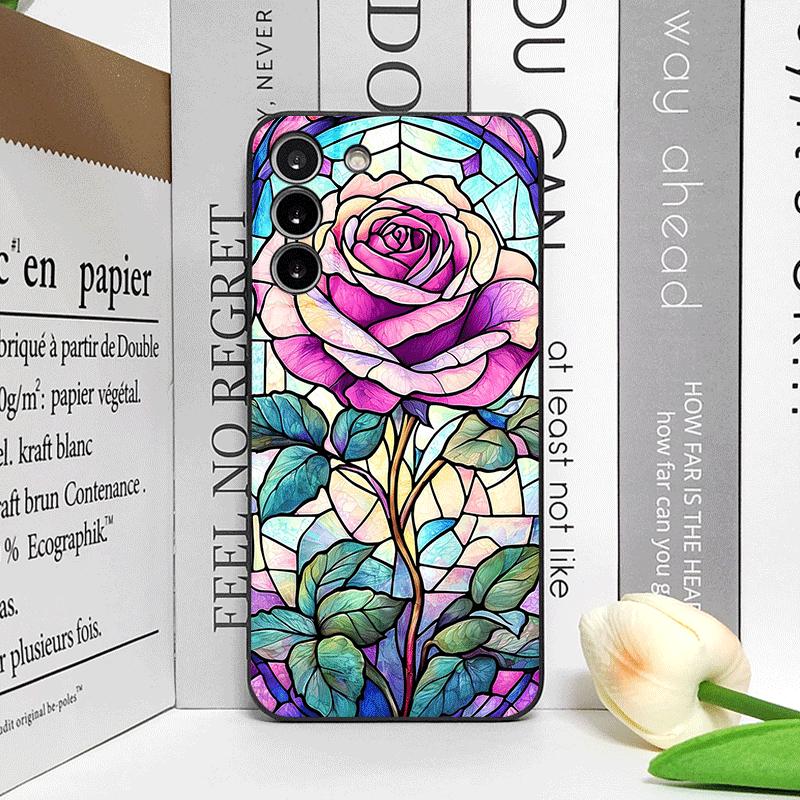 Kolorowy Szklany Wzór Róży Etui na Telefon dla Samsung Galaxy A56 A14 A55 A16 A54 A36 A53 A52 A51 A22 Kwiatowe Miękkie Pokrowce