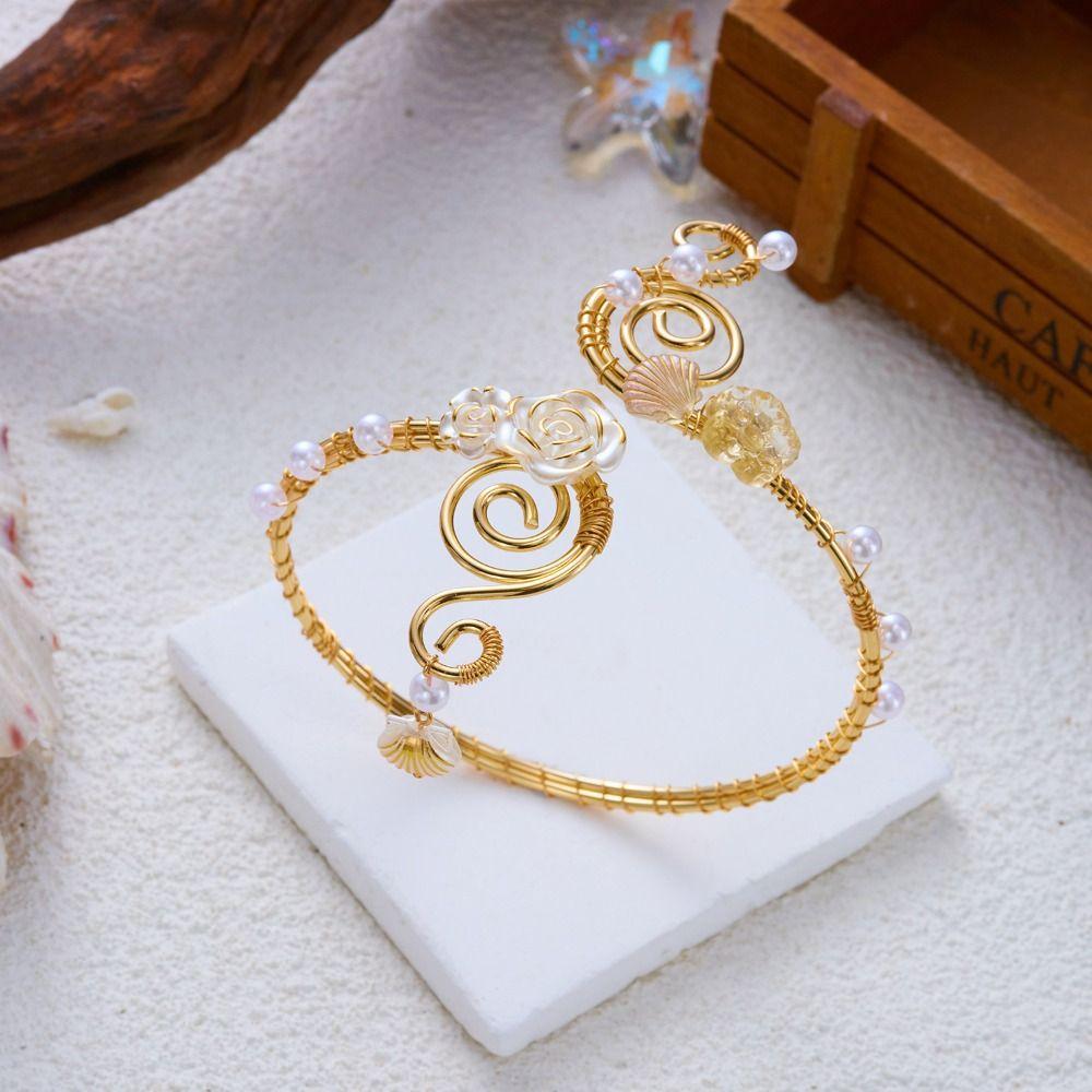 Enamel Glaze Craft Floral Arm Bracelet Adjustable Hollow Out Armlet Vacation Style