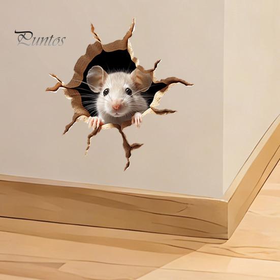 Removable Glass Window Clings Peeking Mouse Wall Sticker, 3D Broken Hole Effect Decals, Funny Waterproof PVC Decals Stickers, Art for Bedroom
