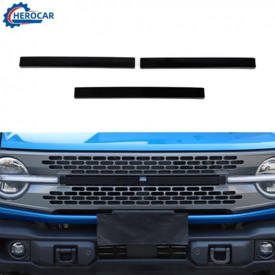 Black Front Grille Grill Strips Cover Trim Decor Kit For Ford Bronco -25 ABS