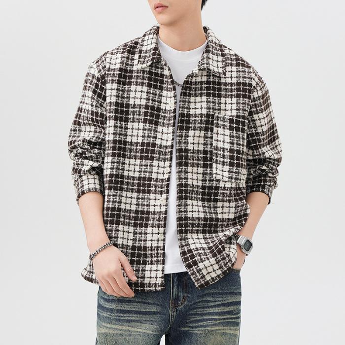 

Loose Long-sleeved Plaid Shirt Jacket Men s Japanese Retro Loose Shirt M