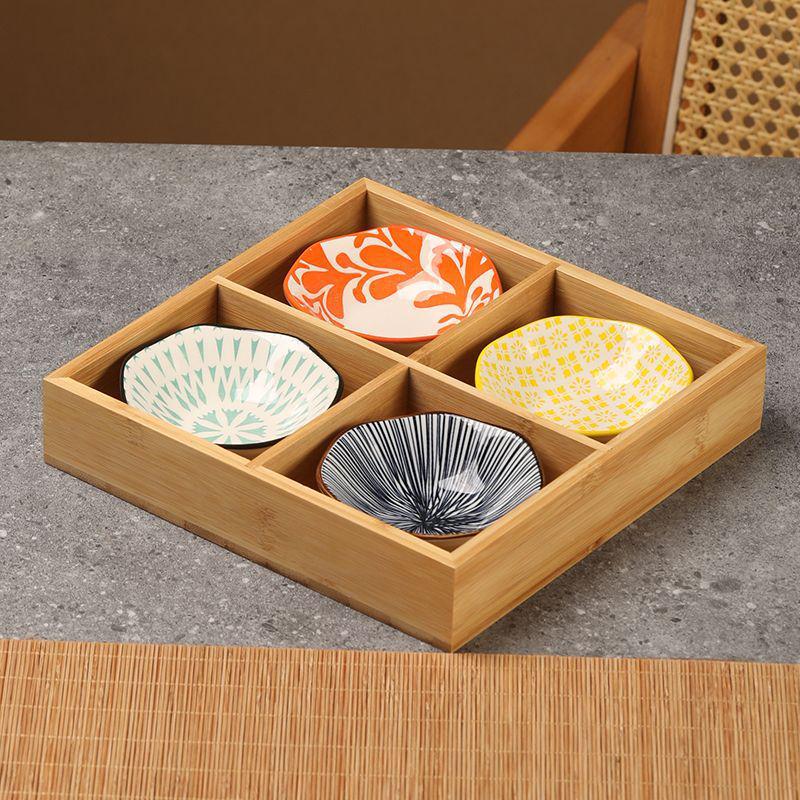 Bamboo Nine-Compartment Snack Tray for Dried Fruits and Hot Pot Side Dishes