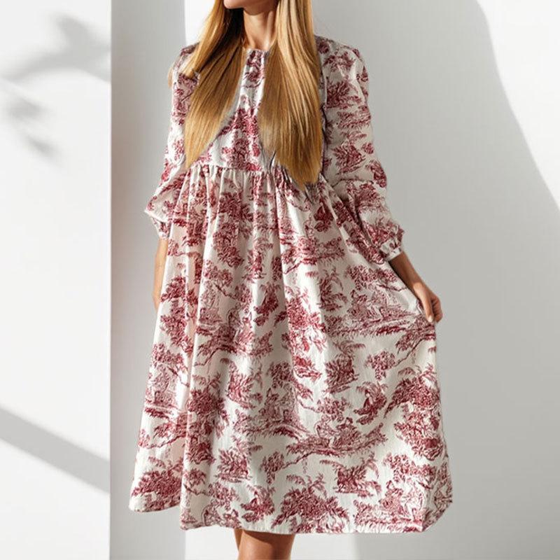 

Новая весенняя женская одежда, элегантное простое платье в пригородном стиле с цветочным принтом для женщин S