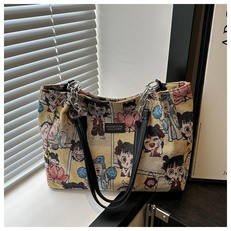 

2025 новый модный тренд большая вместительная сумка-тоут женская на плечо ретро сумка для поездок жёлтый