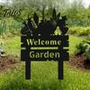 Modern Yard Art Welcome Decorative Sign, Wildflowers/Vegetables Silhouette Black Garden Stake, Outdoor Soil Insert Acrylic Rustic Lawn Sign for Front