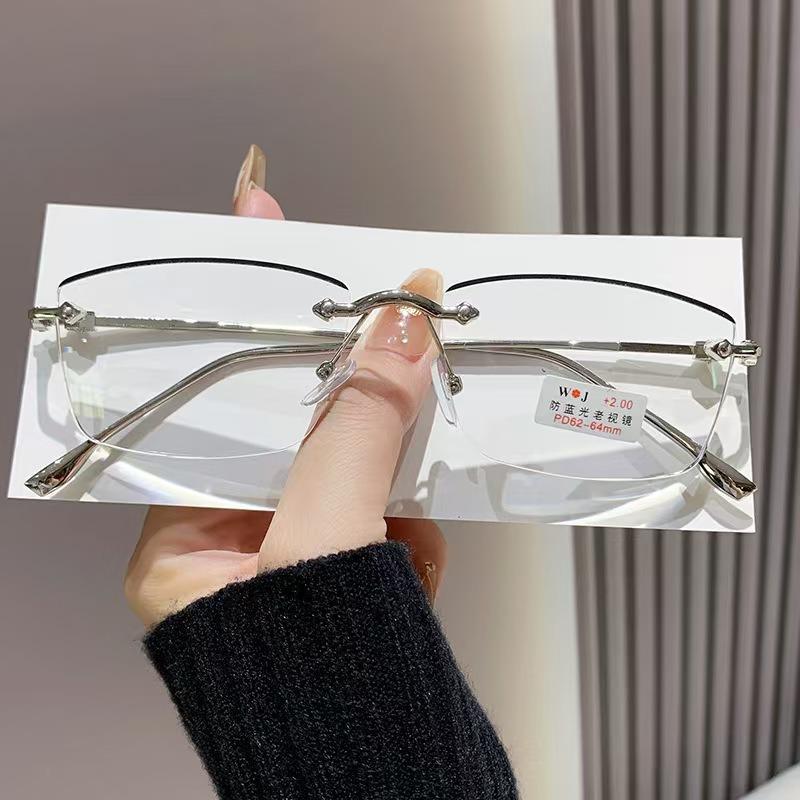 New frameless square high definition anti-blue reading glasses show a sense of youth and senior middle-aged and elderly reading glasses