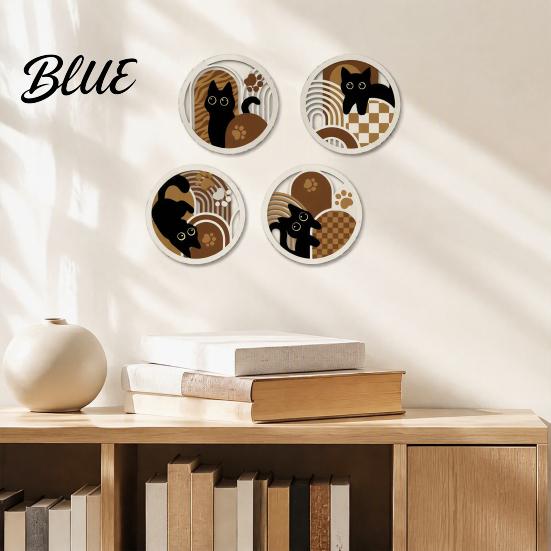 Solid Wood Decorative Flat Geometric Wooden Wall Cat Panels 4Pcs Decor 2D Hollow Art Prints Decor Art Modern Minimalist