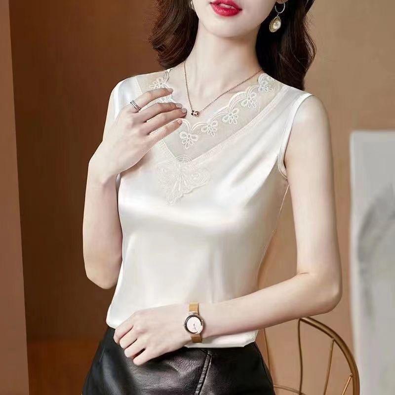 

New suspender large size women s clothing spring and summer inner shirt outer wear sleeveless backing lace V-neck top vest women s trend M
