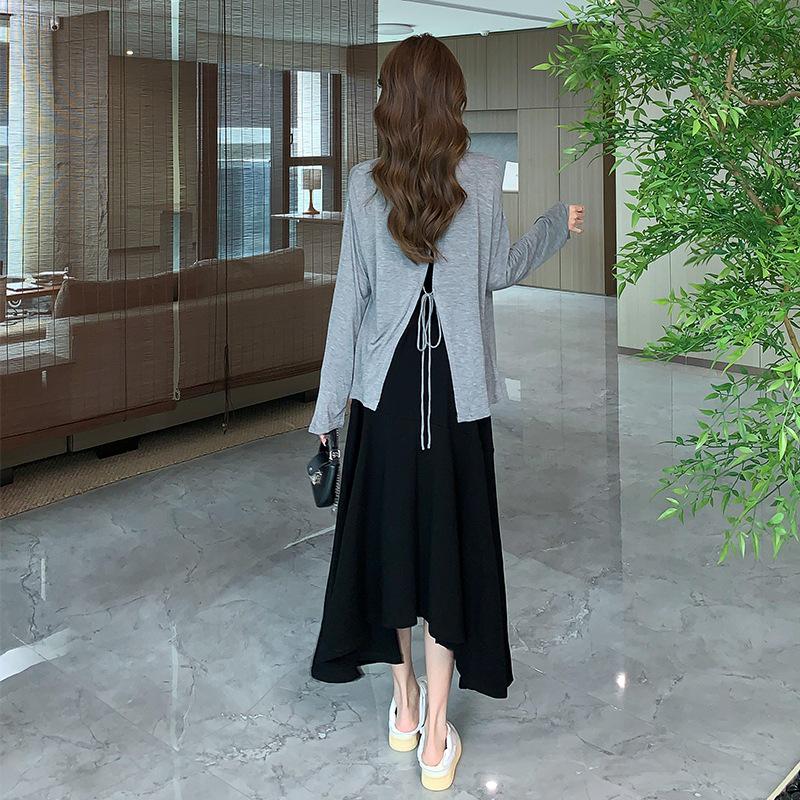 2025 Spring/Summer French Black Spaghetti Strap Slit Dress & Sun Protection Cardigan Set
