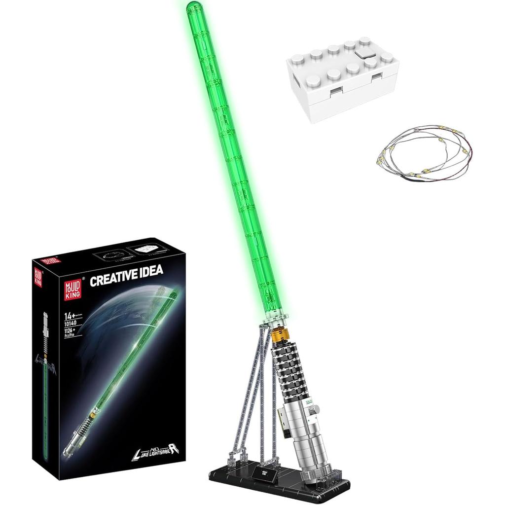 Mould King 10140 Technology MOC Lightwear Module Set - Classic Green Blade with Light Effects and Premium Stand, Creative Cosplay Anime Technology