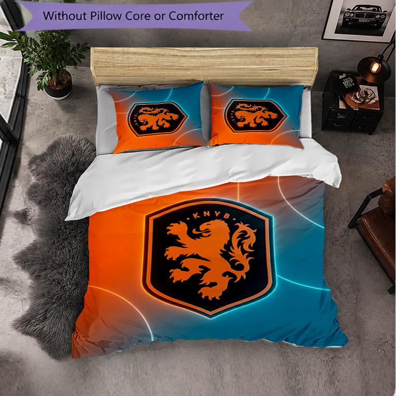 Netherlands Football Pattern 3 Pieces Bedding Set Soft Microfiber Duvet Cover with Pillow Cases for Bedroom