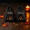 Trick or Treat Party Souvenirs 2Pcs Halloween Pumpkin Drawstring Bags for Candy Treats, Retro Burlap Rustic Linen Goodie Bags, Portable Kids