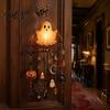 Halloween Hanging Decorations Luminous Ghost Wind Chime, Glow-in-The-Dark Ornament with Pumpkin Bat Chime Spider Charms, Rustproof Metal Outdoor Porch