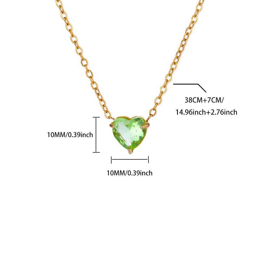 Stainless Steel Birthstone Pendant Necklace for Women Fashion Heart Crystal Zircon Charm Clavicle Chain Birthday Party Jewelry