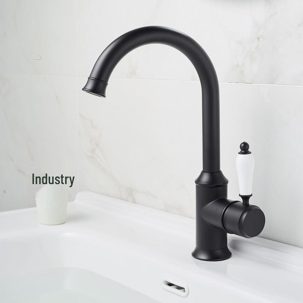 Antique Black Gold European-Style Rotating Copper Faucet with Chrome Plating for Kitchen Sink