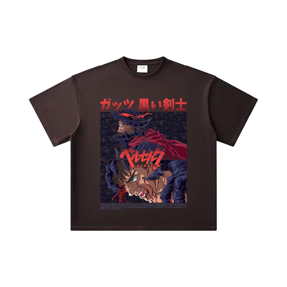 260 GSM Double Yarn 32 Count 100% Cotton Berserk V5 Print Unisex Heavy Cotton T Shirt