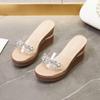 2025 Women's Chain Platform Wedge Sandals: Summer Holiday Style with 9.0cm Thick Sole & Rhinestone Details