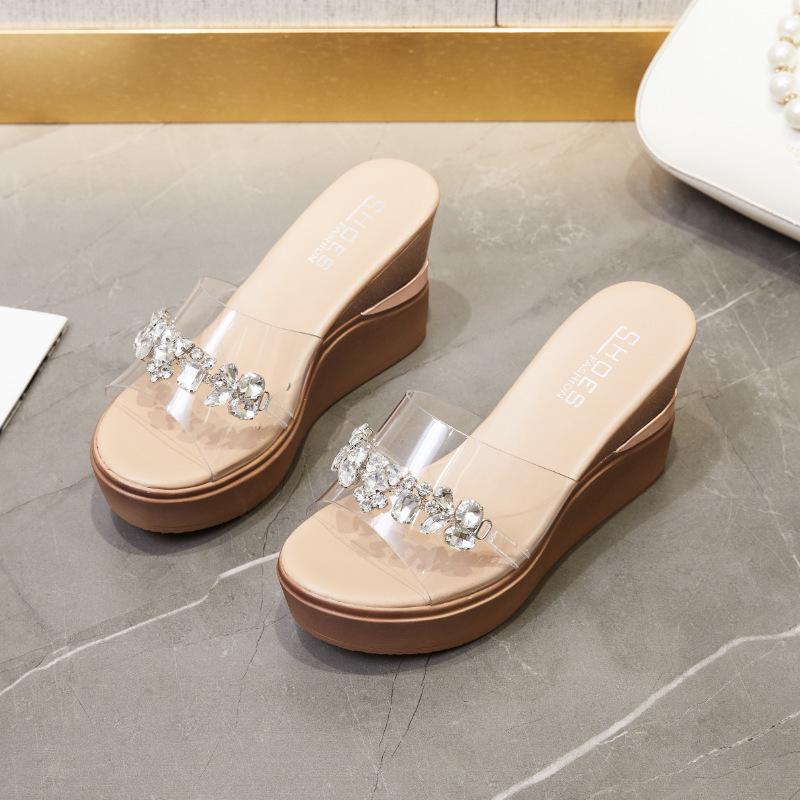 2025 Women's Chain Platform Wedge Sandals: Summer Holiday Style with 9.0cm Thick Sole & Rhinestone Details