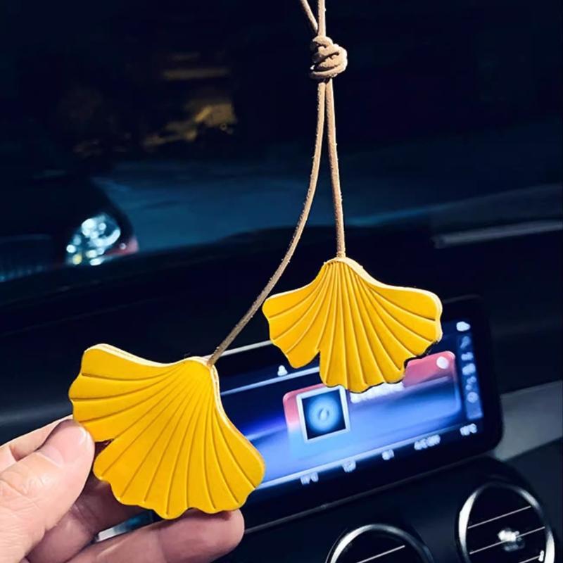 Autoanhänger Rückspiegelzubehör, Leder Ahornblätter Ornamente Hängeanhänger Innendekoration