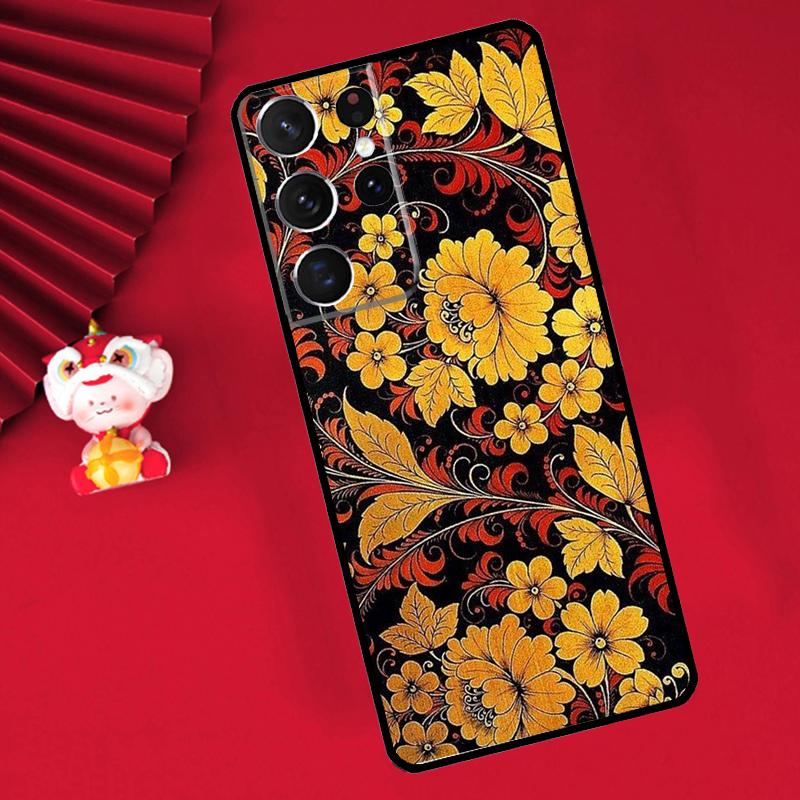 Russian Scarf Floral Case For Samsung Galaxy S25 S26 Ultra S21 S22 S20 S23 S24 Ultra Plus S10 S25 FE Cover Funda