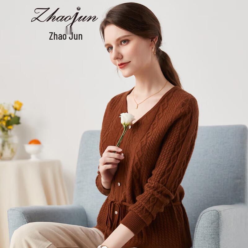 

Женский кашемировый пуловер с V-образным вырезом и кабельным узором S