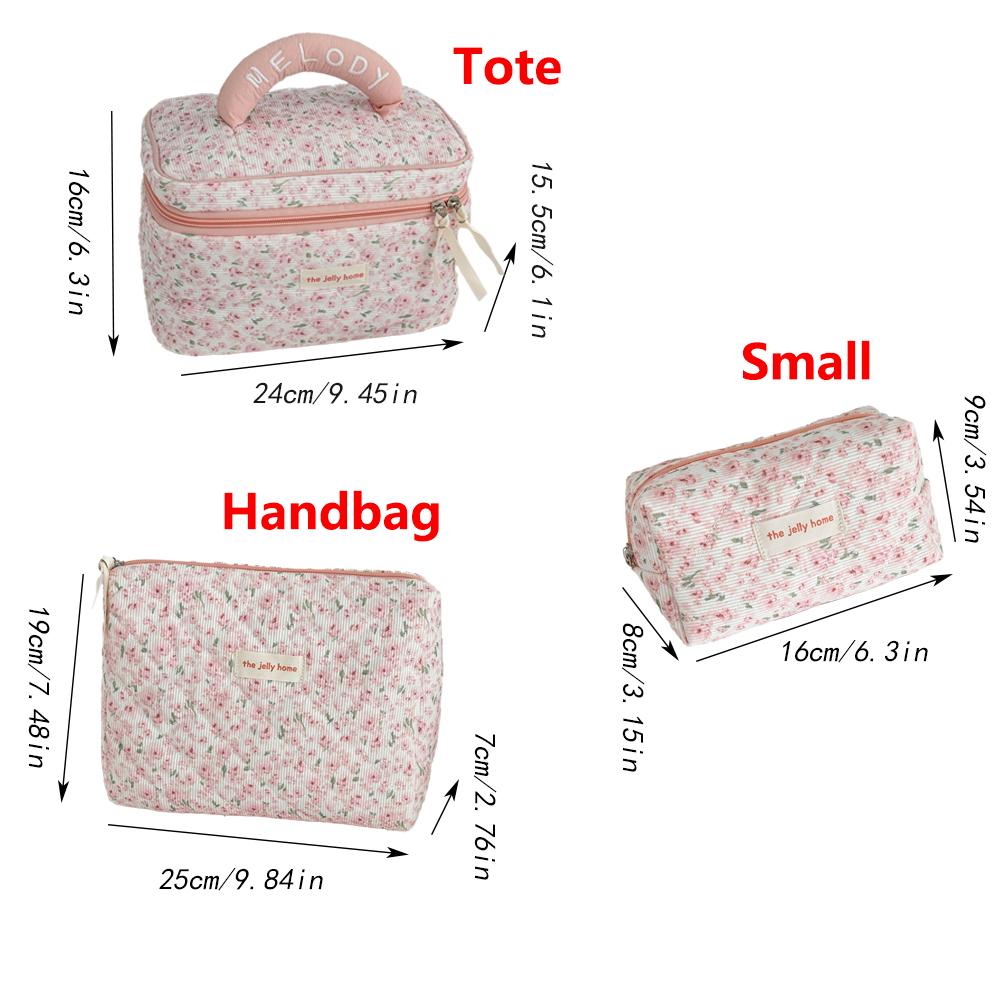 Vintage Pink Floral Women's Cosmetic Bag Large Capacity Toiletry Makeup Storage Pouch Handbag Ladies Zipper Quilted Clutch Bag