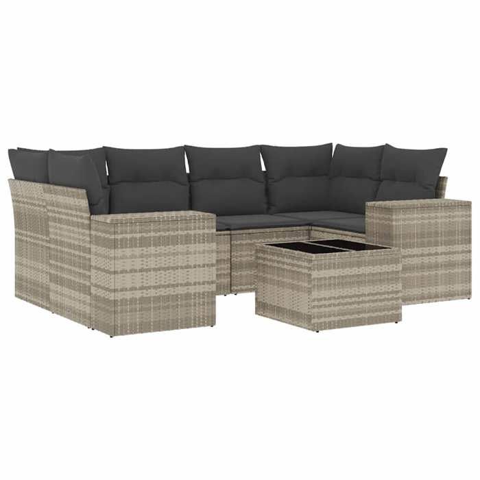 VidaXL Salon de Jardin avec Coussins 7 pcs, Canapés avec Dossier, Ensemble de Meubles, Mobilier de Terrasse Patio, Gris 3222321