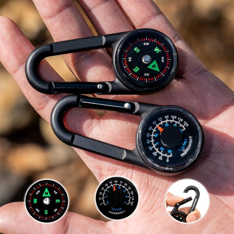 Double Sided Compasses Thermometers Outdoor Small Compasses Carabiner Outdoor Navigation Tool Backpack Buckle Enduring