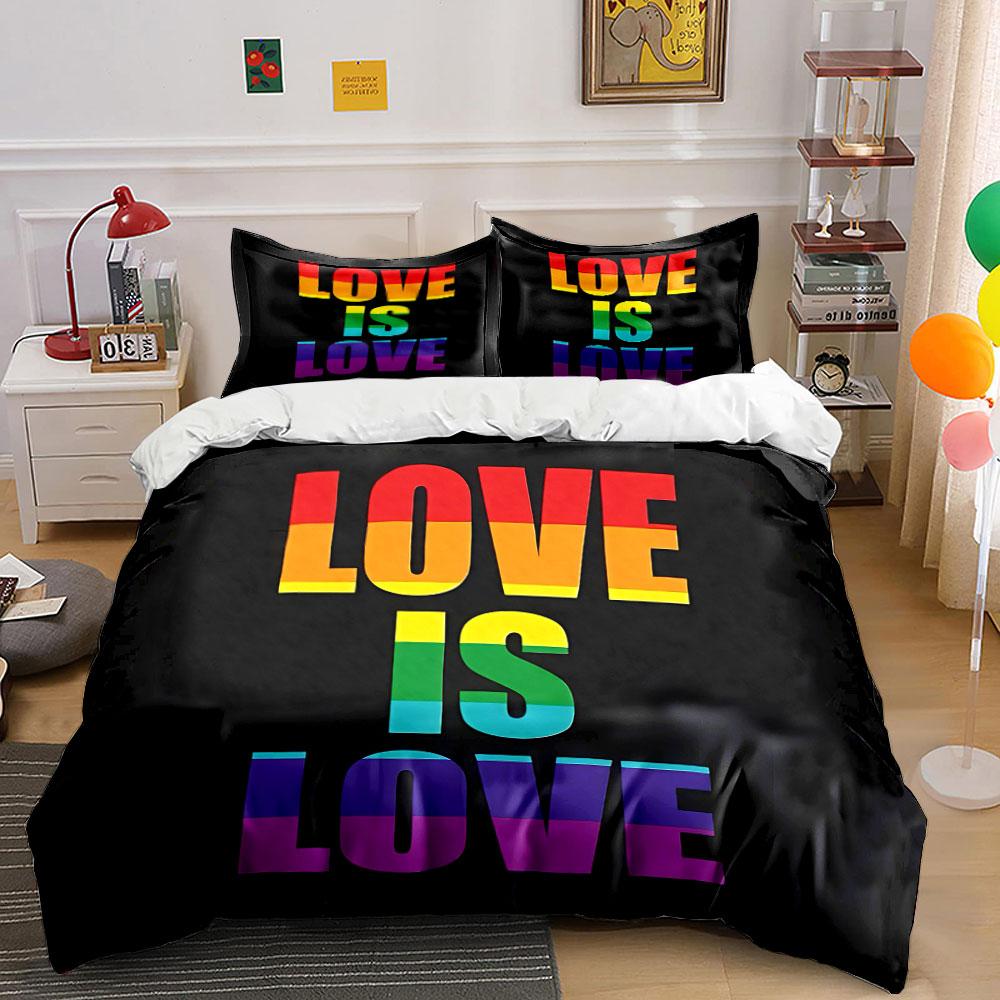 Regenbogen Liebe Kunst Dekor Set Bettwäsche Set mit 1 Bettbezug 2 Kissenbezügen Einzel Doppel King Queen, Geschenk