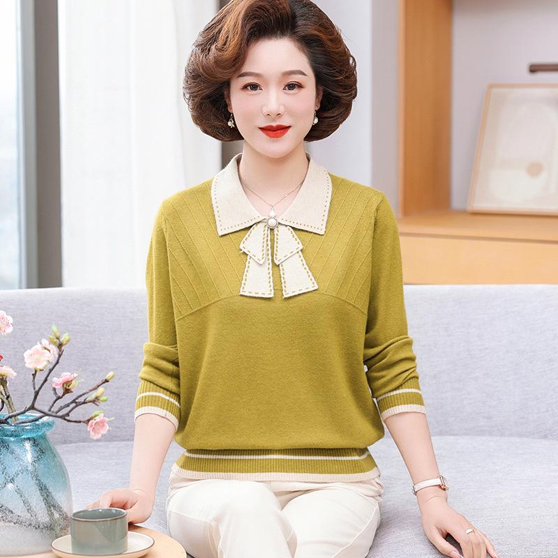 

Fashionable Loose Knitwear: Plus Size Lapel T-shirt, Blouse, Sweater, and Base Layer for Middle-Aged and Elderly Mothers L (recommended 80-100 jin)