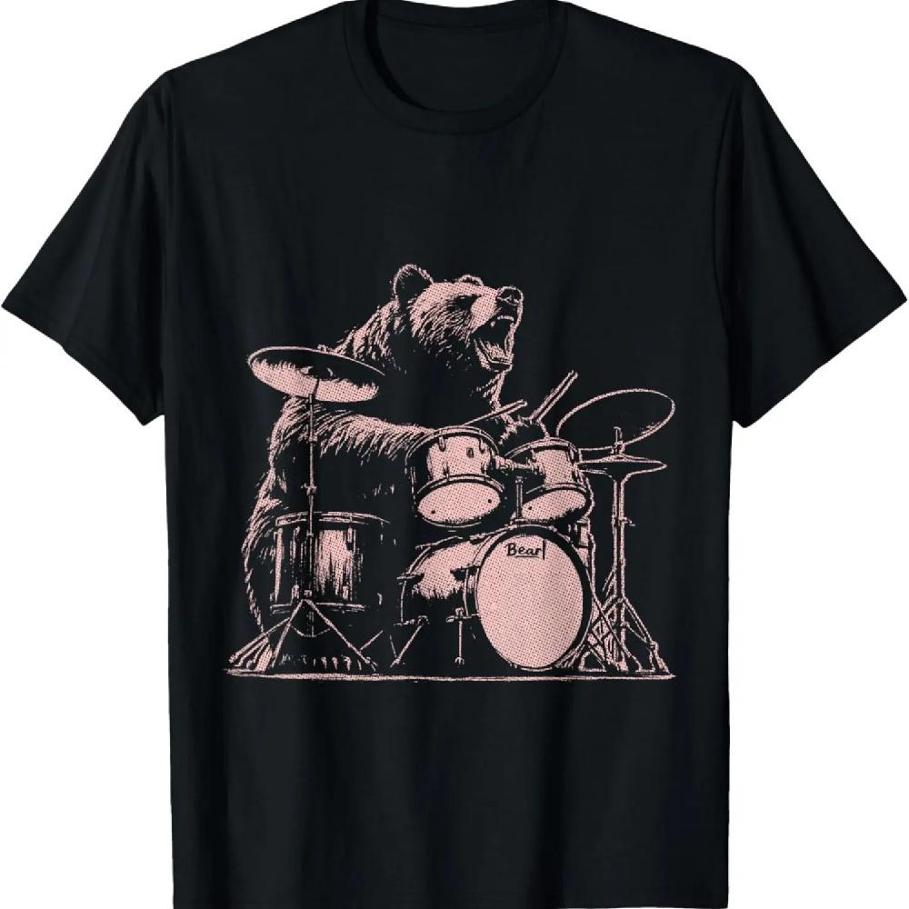 

Bear Playing Drums Rock Funny Vintage Bear Rock Band T-Shirt XXXL чёрный