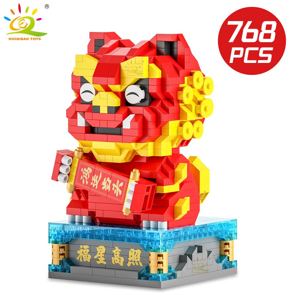 Chinese Style Lucky Dancing Lion Diamond Micro Building Blocks Table Decoration Bricks Kids Assembled Toys for Children