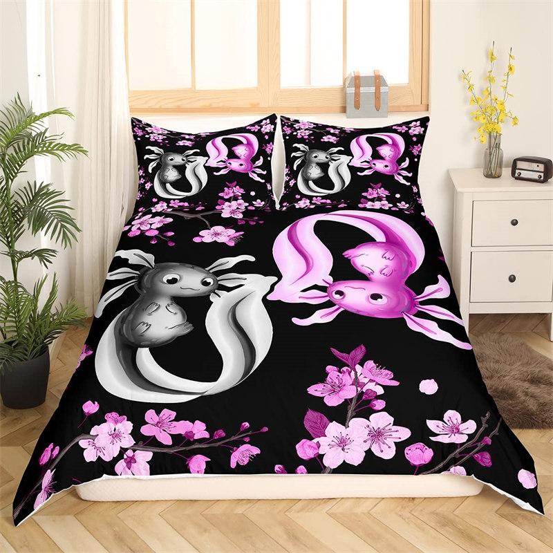 Kawaii Axolotl Duvet Cover Twin Size Underwater World Cartoon Bedding Set For Kids Boys Girls
