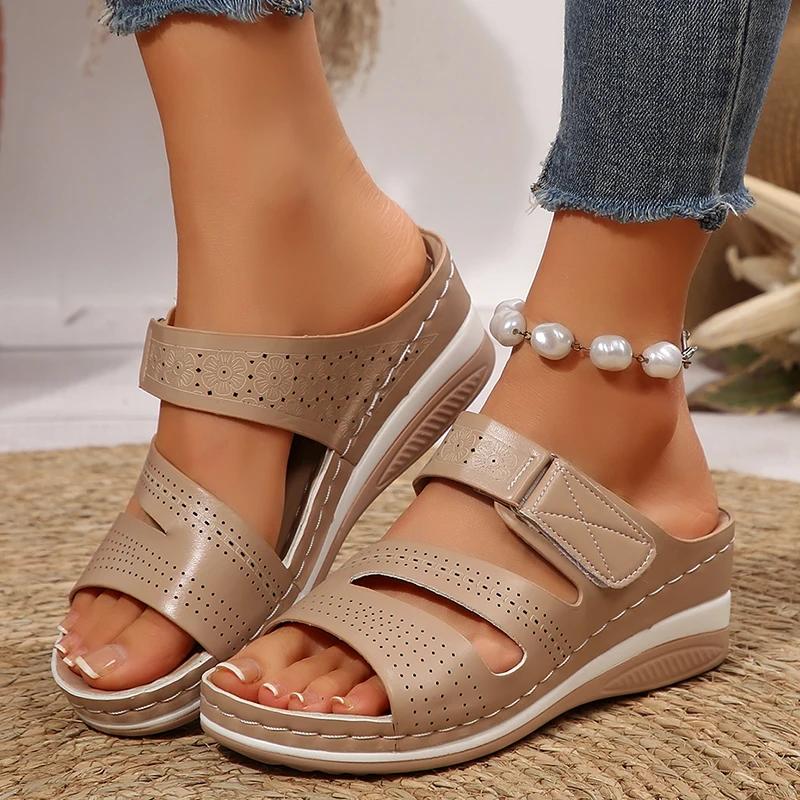Fashion Comfortable Women's Wedge Sandals Solid Color Casual Platform Slippers Woman 2025 Summer Fashion Non Slip Beach Slides Plus Size