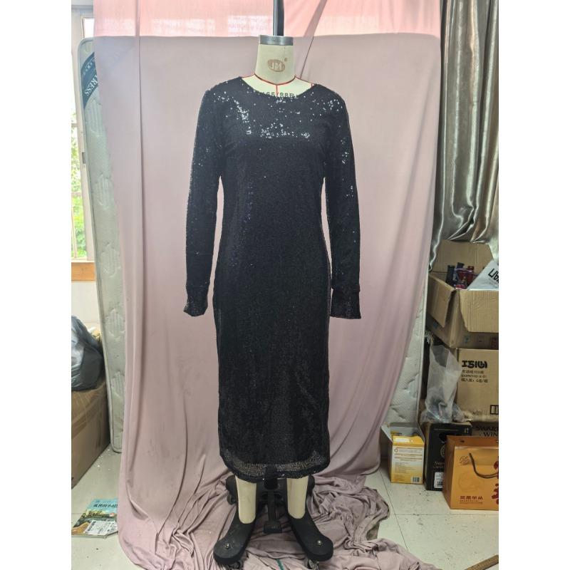 Vestido de lantejoulas feminino outono e inverno veludo frisado fino vestido rabo de peixe vestido de noite