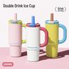 High-Capacity Insulated Water Cup with Ceramic Liner & Large Straw