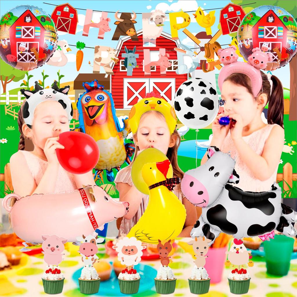 Farm Animal Birthday Decorations, 49pcs Farm Party Decorations Set-Farm Animal Balloons Head Hoop etc Farm Birthday Decorations Supplies for Kids