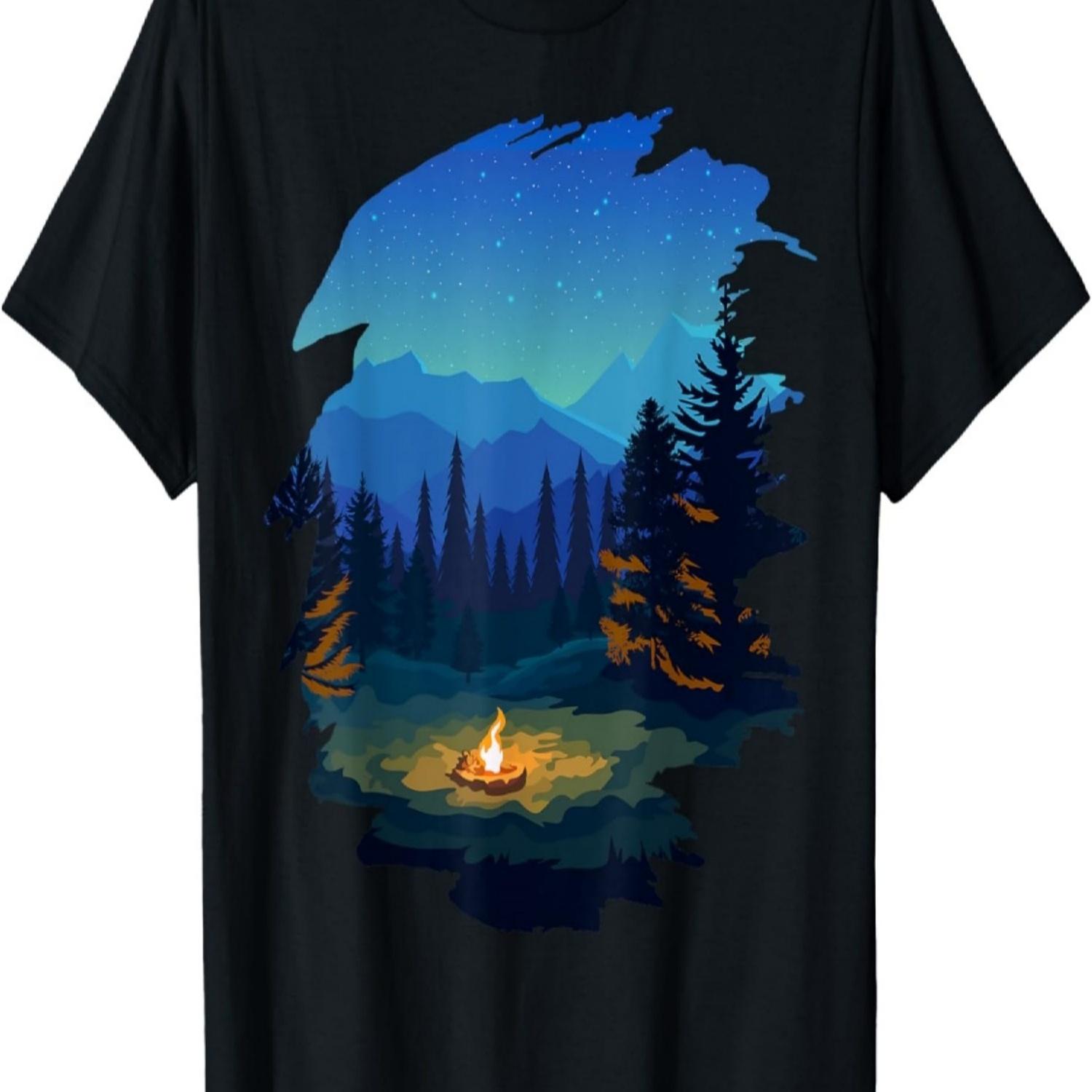 Mountain, Nature Trees and Fireplace T-Shirt(1) S чёрный