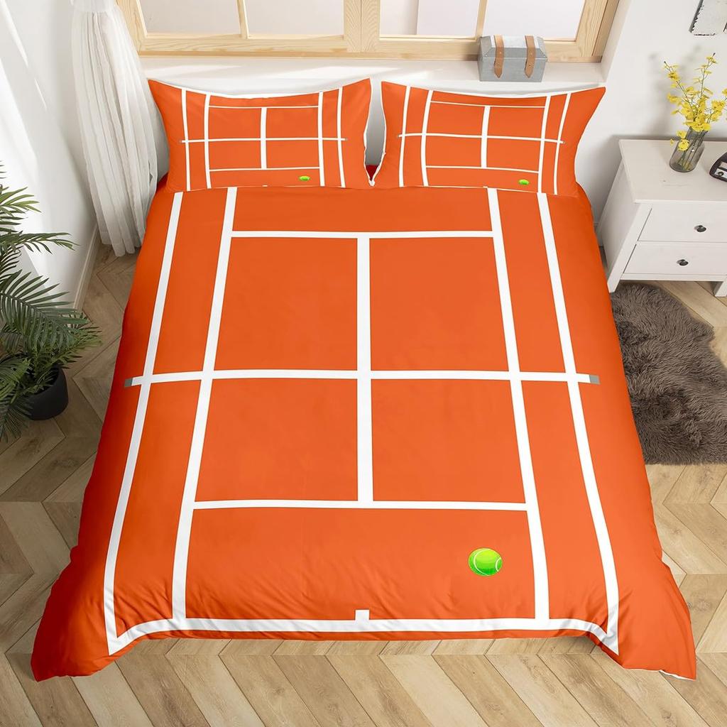 Comforter Tennis Court Twin Queentennis Competition Sports Game Grassland Comforter Geometric White Stripes Bedding Set