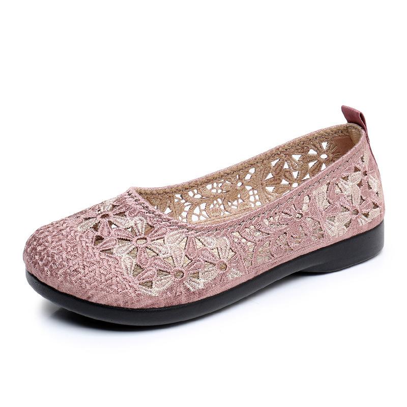 

Old Beijing cloth shoes women s mesh shoes mother shoes foreign style retro embroidered shoes soft flat casual shoes non-slip lightweight women s 41 рожевий