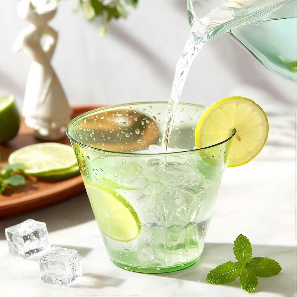 9 Oz Clear Plastic Cups Green Plastic Disposable Cups for Cocktail 50 Pack Fancy Cocktail Cup for Party Stemless Wine Glasses for New Year Wedding Tha