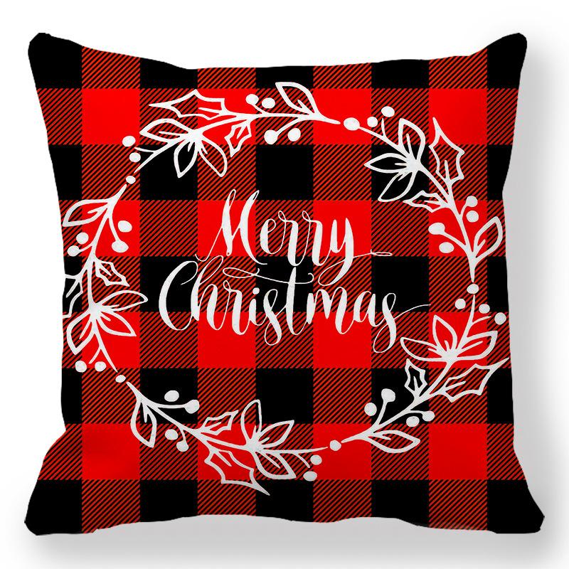 Christmas Red Checkered Pattern Digital Printing Short Plush Pillow Covers for Car Sofa Office Cushion Cover Home Goods