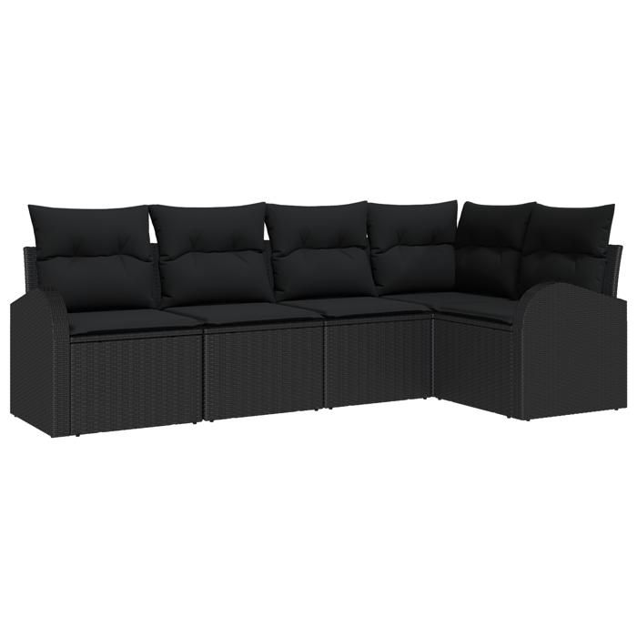 Ensemble de 5 Pièces de Canapé de Jardin avec Coussins Noir Poly Rattan, Canapé de Jardin 2 Places avec Rangement &amp; Coussins 3354712