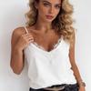 White Women's Tank Tops Summer Sleeveless Strap Outer Lace V-neck Camisole Vest Fashion Elegant Sexy Loose Casual Base Slim Fit Office Ladies Camis